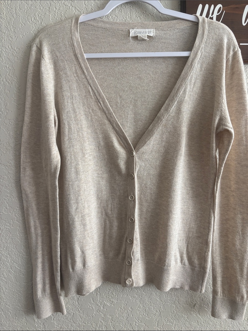 Forever 21 Beige V-Neck Button-Up Women's Cardigan